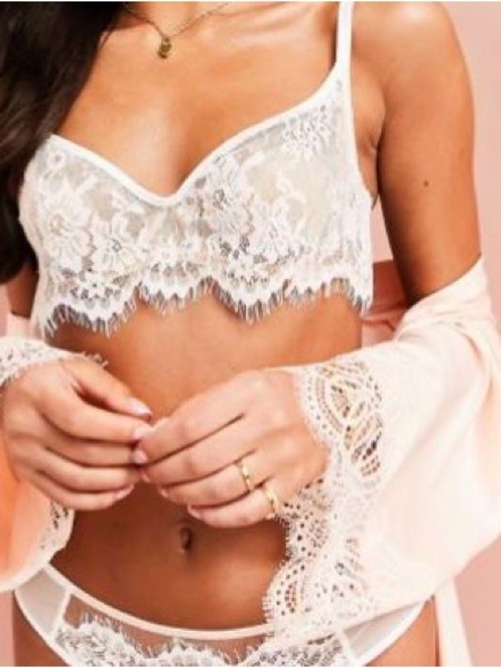 ASOS LUXE Wedding lace overlay underwire bra in blush